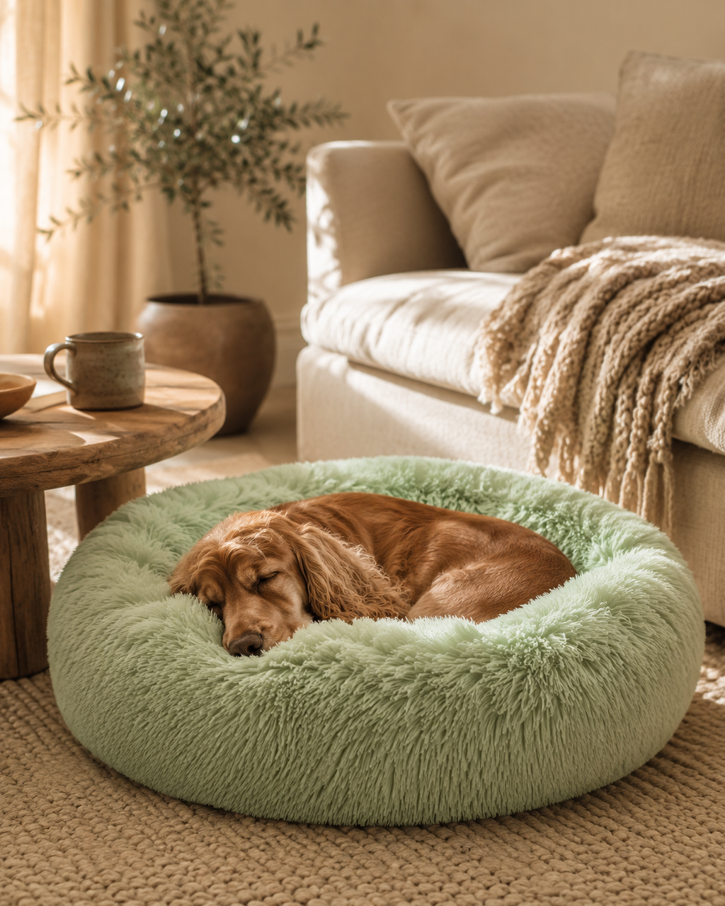 PawRest calming donut dog bed with soft plush raised rim