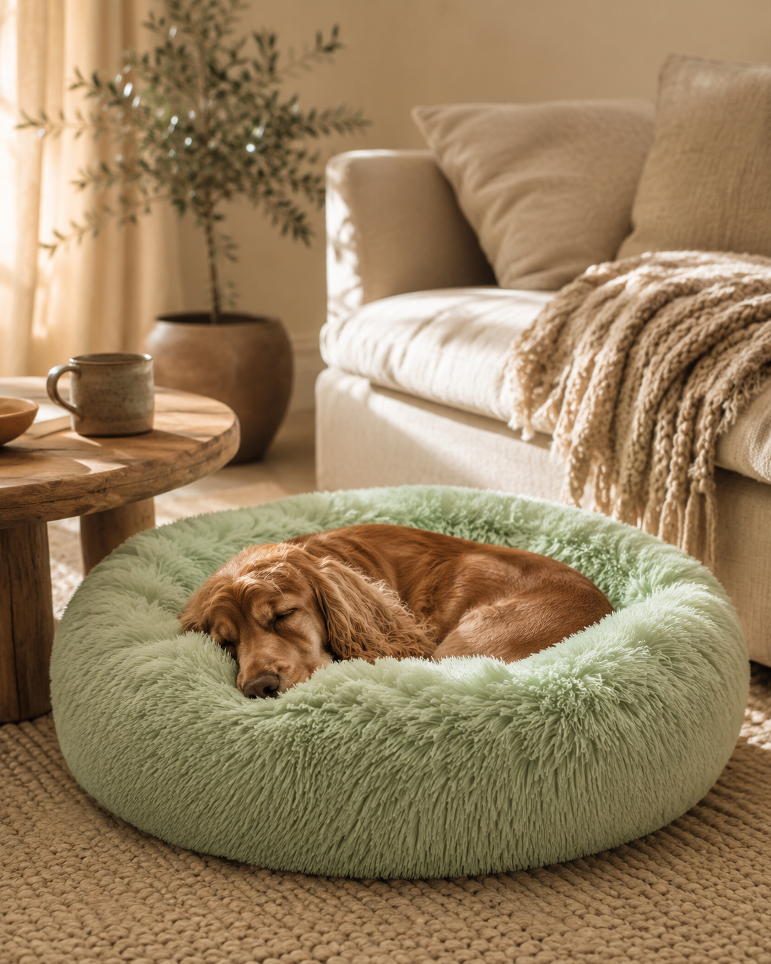 PawRest calming donut dog bed with soft plush raised rim